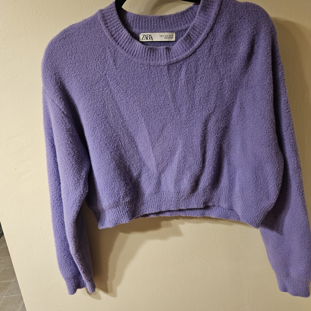 Zara Women's Buttery Soft Cropped Lavender Sweater